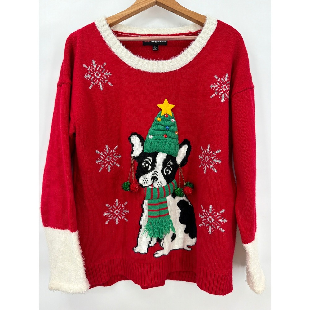 33 Degrees French Bulldog Ugly Christmas Sweater Red XL 530097T